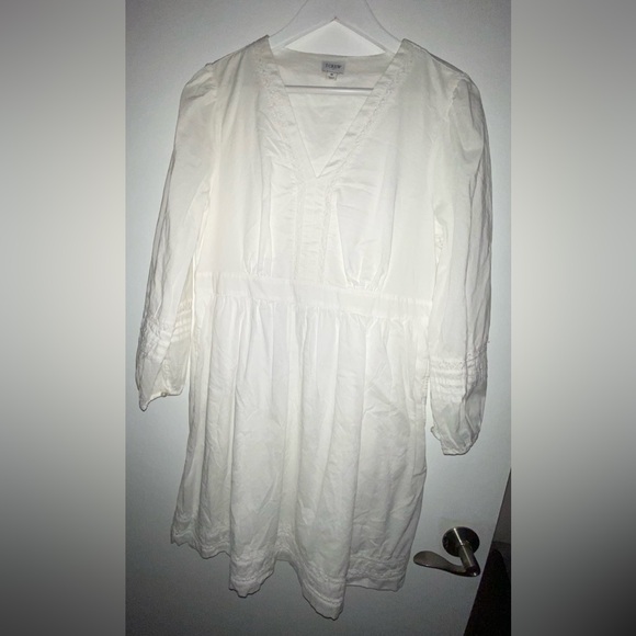 J. Crew Factory V-neck Cotton White Peasant Dress Size M Lined Romantic Cottage - Picture 2 of 16